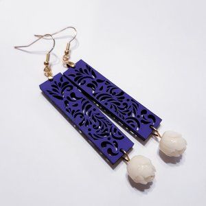 Carved Cutout | Wood | Dangle | Drop Earrings | Boho | Ethnic | Bodhi Lotus